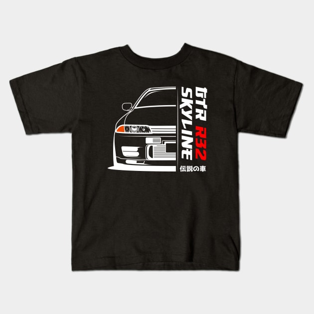 Front JDM R32 Kids T-Shirt by GoldenTuners